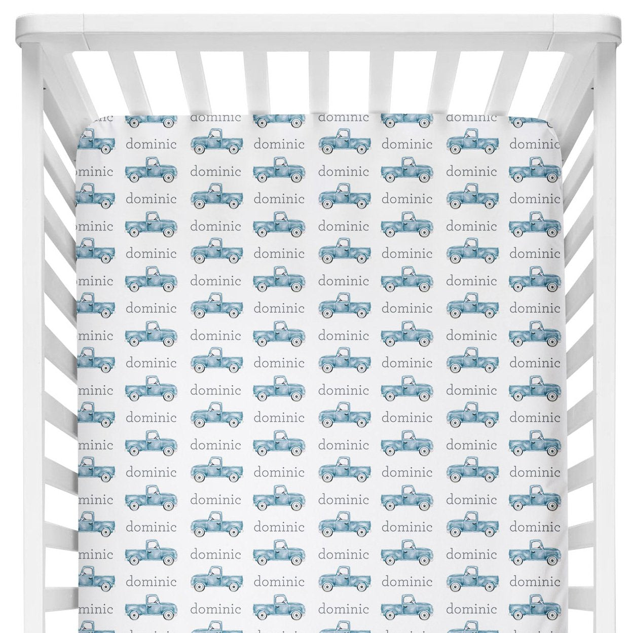 Sugar + Maple Crib Sheet - Truck Blue