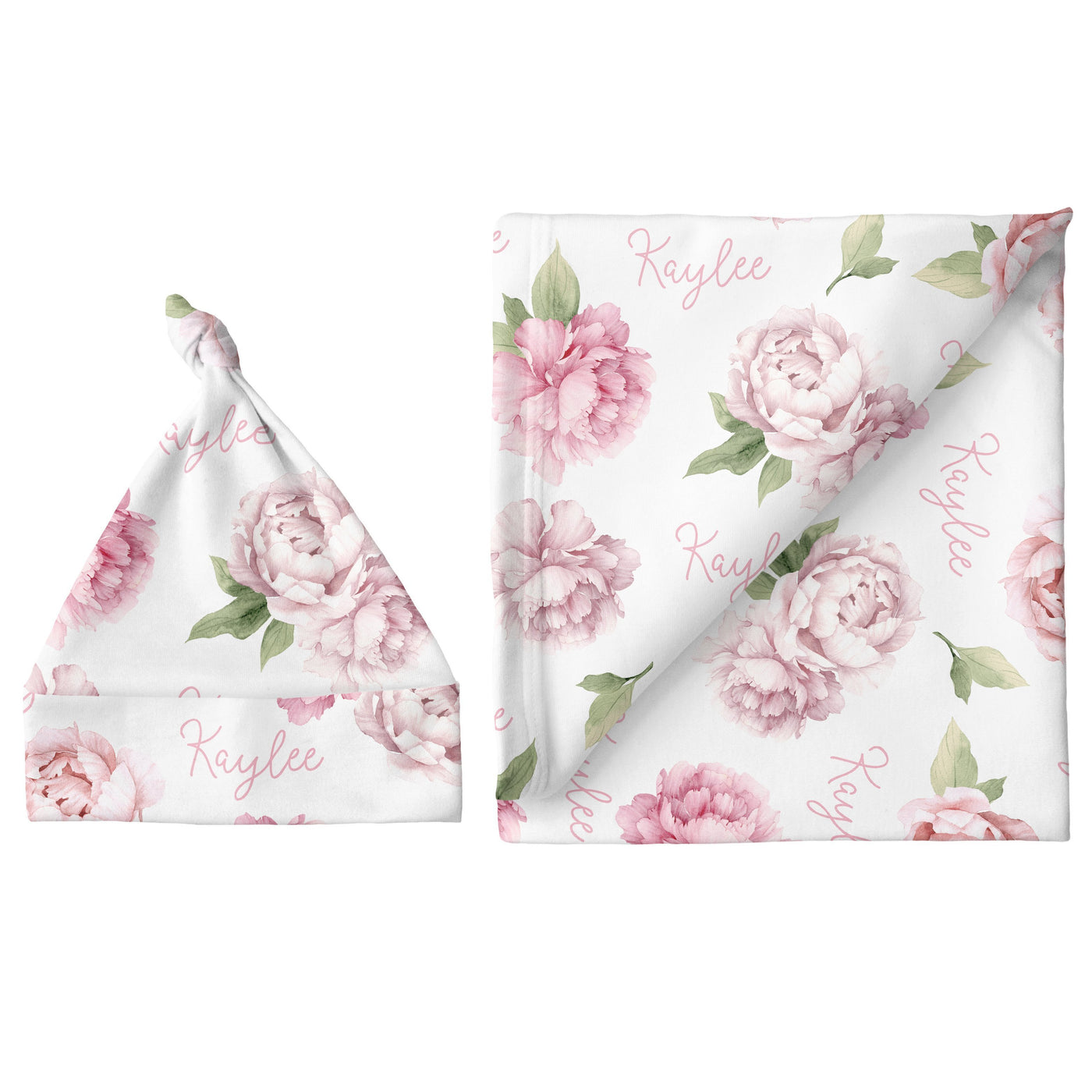 Sugar + Maple Large Blanket & Hat Set - Pink Peonies