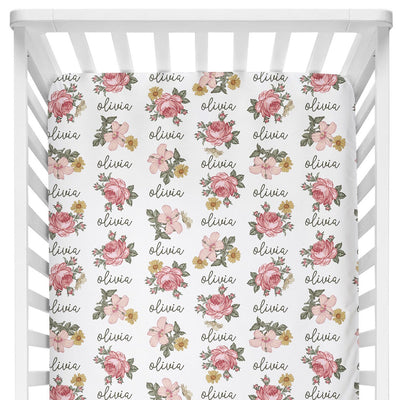 Sugar + Maple Crib Sheet - Retro Rose